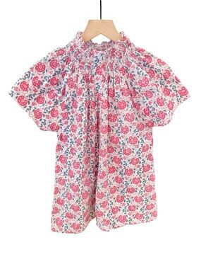 Rungolee Pink Floral Smocked Neck Cotton Blouse XXS
